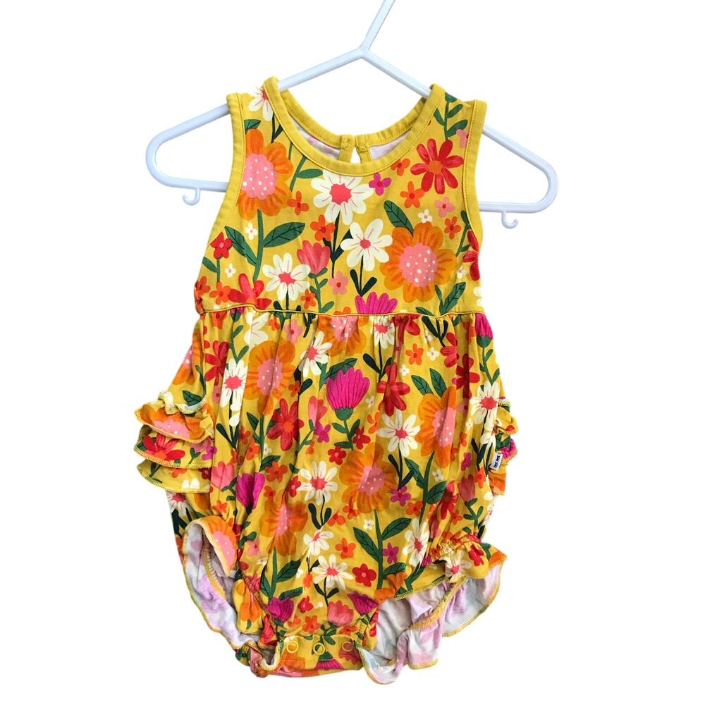 Little Sleepies Yellow Floral Bamboo Ruffle Bubble Size 12-18mo
